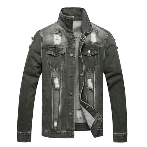 QIMYUM Men's Distressed Slim Denim Jean Jacket