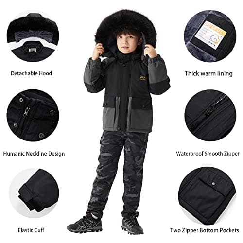 WULFUL Boy's Winter Ski Jacket with Hood