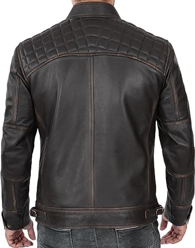Men's Quilted Cafe Racer Leather Jacket by Blingsoul