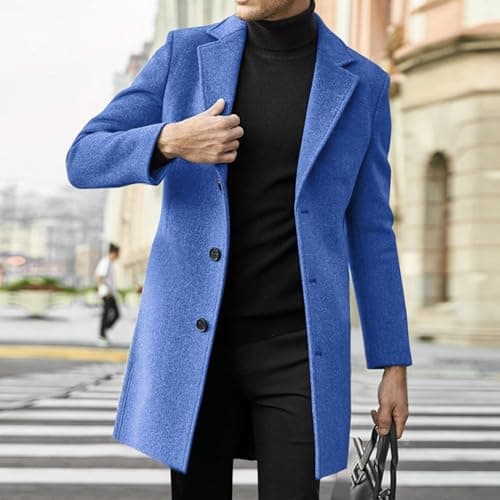 Men's Mid-Length Notch Lapel Wool Blend Trench Coat