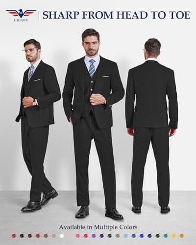 Hihawk Men's Stretch 3-Piece Slim Fit Suit Blazer Set Jacket Vest Pants Tie