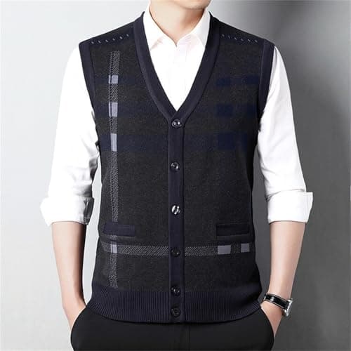 Men's Plaid V-Neck Classic Knit Sleeveless Sweater Vest