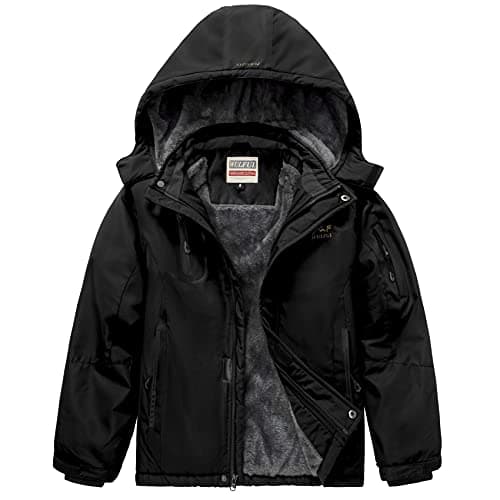 WULFUL Boys' Waterproof Fleece Hooded Ski Jacket
