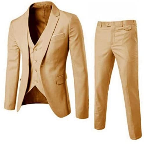 Moneyake Men's 3-Piece Slim Fit Suit Set: Blazer, Vest, Pants