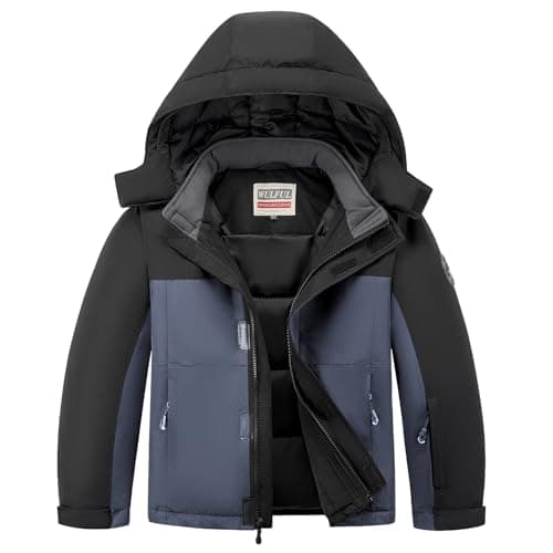 WULFUL Kids' Waterproof Fleece Ski Jacket - Warm Hooded Winter Coat for Boys and Girls