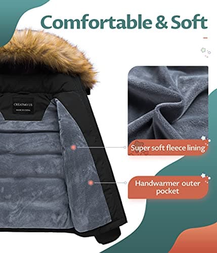 Creatmo US Boys' Water Resistant Winter Windbreaker Jacket