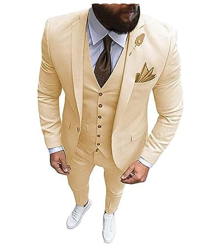 Solove-Suit Men's 3-Piece Regular Fit One-Button Formal Suit for Wedding
