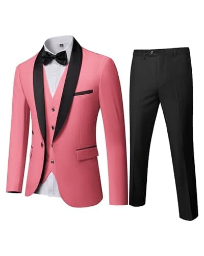 YND Men's Slim Fit Tuxedo Set with Shawl Collar Jacket Vest Pants Bow Tie