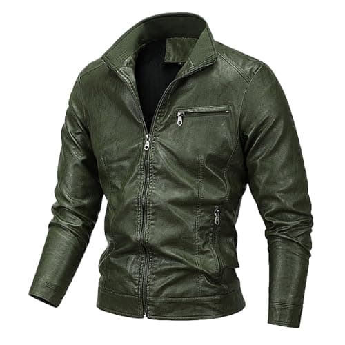 Vintage Men's Leather Stand Collar Faux Biker Jacket | Waterproof Long Sleeve