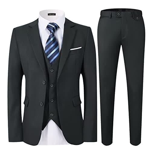 WEEN CHARM Men's Slim Fit 3-Piece Tuxedo Suit 2-Button Jacket Pants Tie