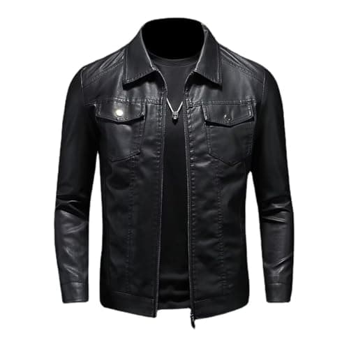 ZFBAOJT Men's Lightweight Vintage Leather Motorcycle Jacket