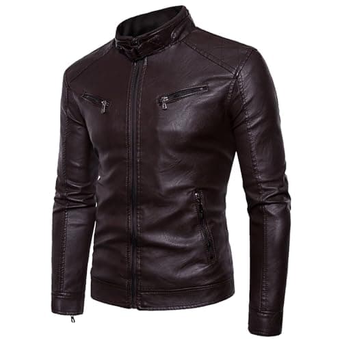 Vintage Men's Leather Stand Collar Faux Biker Jacket | Waterproof Long Sleeve
