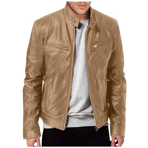 Black Mens Leather Motorcycle Jacket Lightweight Slim Fit Bomber Coat