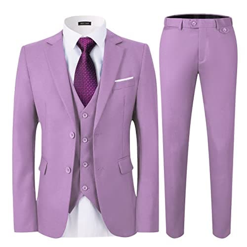 WEEN CHARM Men's Slim Fit 3-Piece Tuxedo Suit 2-Button Jacket Pants Tie