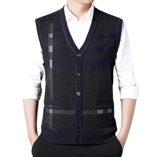 Men's Plaid V-Neck Classic Knit Sleeveless Sweater Vest