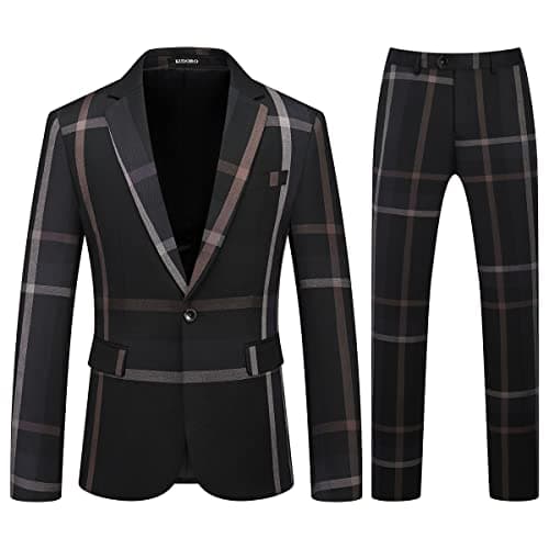 Kudoro Mens Plaid Slim Fit Tuxedo Suit Casual Blazer Pants for Weddings Business