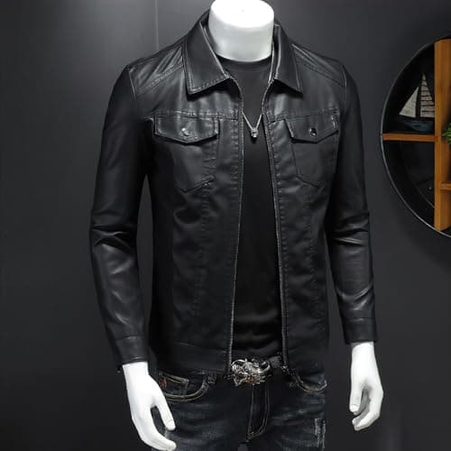 ZFBAOJT Men's Lightweight Vintage Leather Motorcycle Jacket