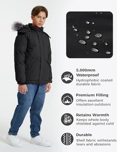 Wantdo Boys' Winter Waterproof Puffer Coat - Warm Fleece Jacket