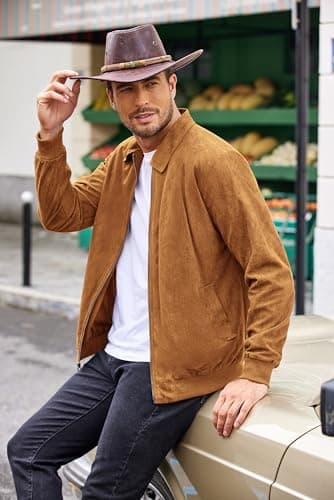 COOFANDY Men's Casual Lightweight Full Zip Up Faux Leather Bomber Jacket