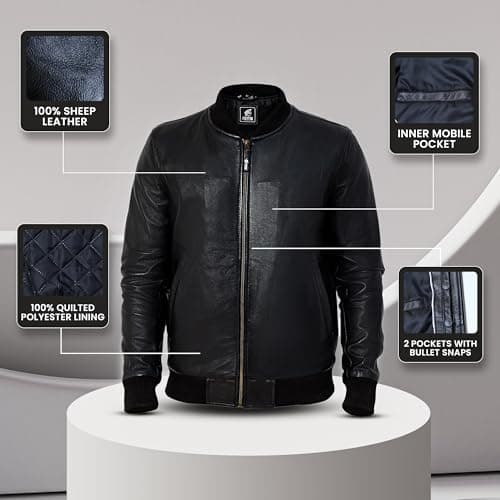 FinchesClub Black Lambskin Leather Bomber Jacket | Men's Motorcycle Heritage Style