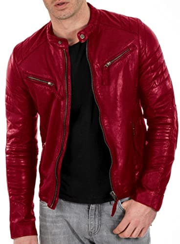 DECIMAL Men's Black & Brown Genuine Lambskin Leather Biker Jacket VINTAGE MOTORCYCLE JACKETS