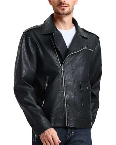 WULFUL Men's Faux Leather Bomber Jacket - Slim Fit Biker Coat with Asymmetric Zip-Up