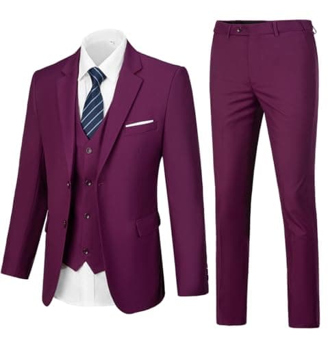 WOMS Mens Slim Fit 3 Piece Suit Set 2 Button Blazer Vest Pants