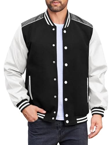 COOFANDY Mens Varsity Leather Sleeve Baseball Jacket Coat