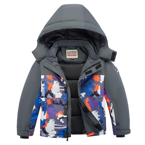 WULFUL Kids' Waterproof Fleece Ski Jacket - Warm Hooded Winter Coat for Boys and Girls