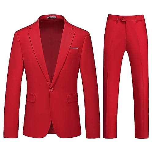 KUDMOL Mens Slim Fit 2-Piece Solid Casual Suit Jacket & Pants Set