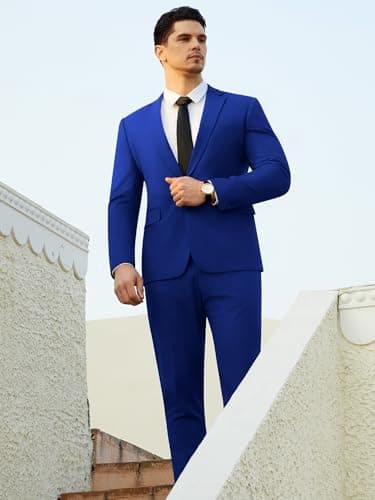 WEEN CHARM Men's Slim Fit 2-Piece One-Button Blazer & Tuxedo Pants Wedding Prom Suit Set