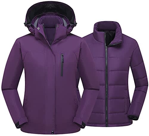 PTSOC Women's 3-in-1 Ski and Hike Jacket - Waterproof, Windproof, Warm Winter Snow Coat