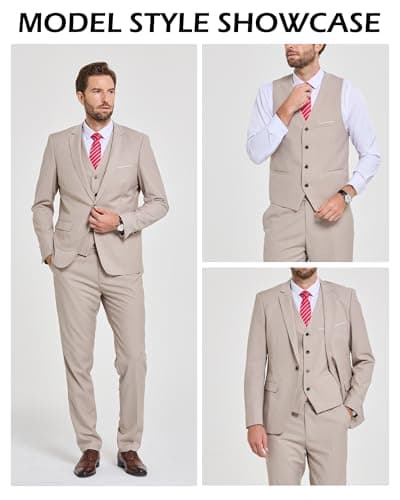YND Men's Slim Fit 3 Piece Stretch Suit with One Button Blazer Pants, Party & Wedding