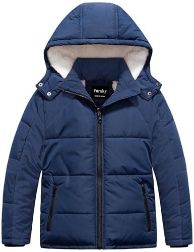 Pursky Boys' Warm Winter Water Resistant Sherpa Puffer Coat With Hood
