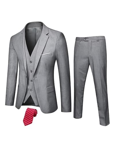 Hihawk Men's Slim Fit 3-Piece Stretch Suit with Blazer, Vest, Pants, and Tie
