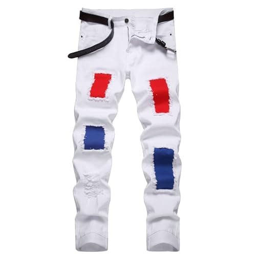 COOSVEN Men's Ripped Slim Straight Denim Jeans with Holes