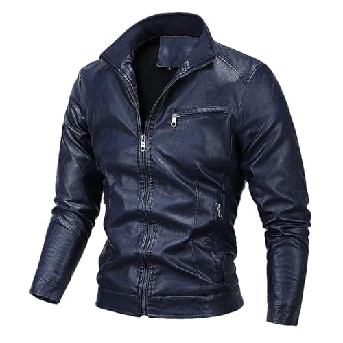 Vintage Men's Leather Stand Collar Faux Biker Jacket | Waterproof Long Sleeve