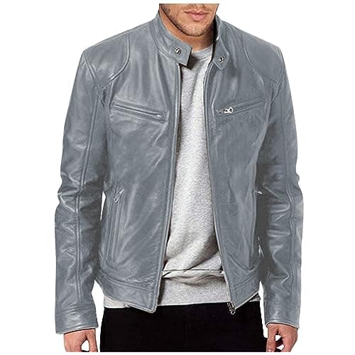 Black Mens Leather Motorcycle Jacket Lightweight Slim Fit Bomber Coat