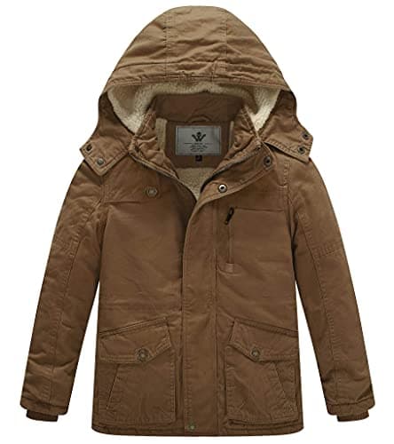 WenVen Boys' Thick Cotton Sherpa Lined Winter Hooded Parka Jacket