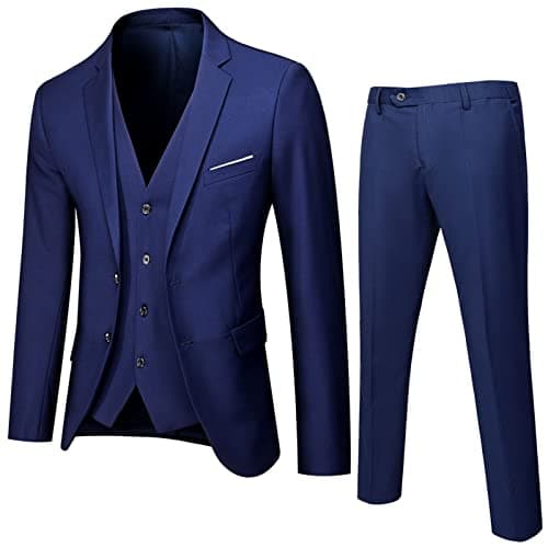 Moneyake Men's 3-Piece Slim Fit Suit Set: Blazer, Vest, Pants