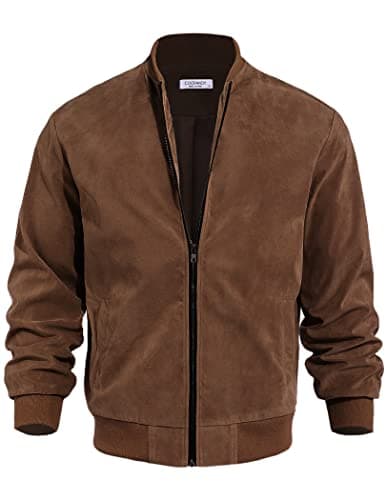 COOFANDY Men's Casual Vintage Lightweight Suede Bomber Jacket
