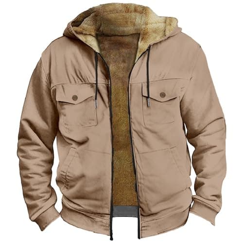 Thick Fleece Full Zip Hoodie for Men Sherpa Lined Warm Coat