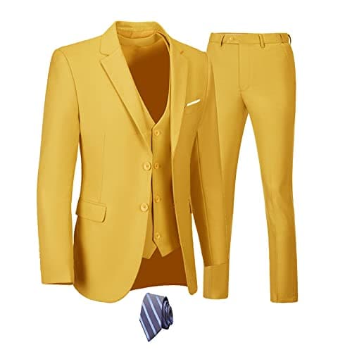 Men's 3-Piece Slim Fit Suit Set - Wedding Business Tuxedo with Blazer, Vest, Pants & Tie