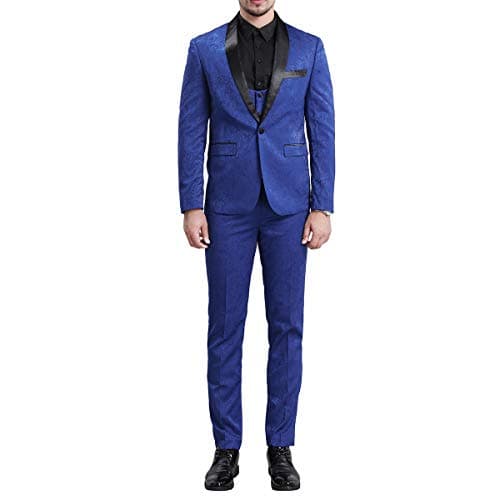 YFFUSHI Men's Elegant Jacquard 3-Piece Suit Tuxedo Set