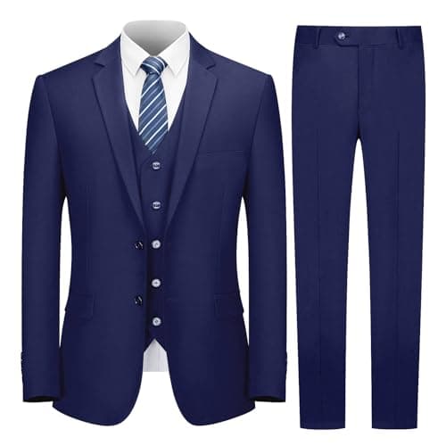 Cooper & Nelson Slim Fit 3-Piece Mens Suit Set Solid Jacket,Vest,Pants&Tie