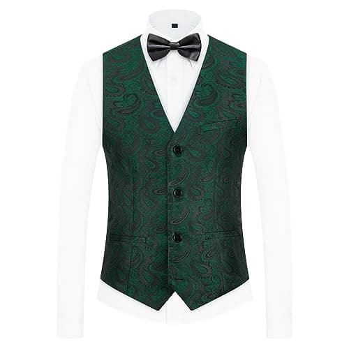 KUDMOL Mens Slim Fit Paisley Tuxedo Suit Prom Night One Button Blazer Vest Pants Set