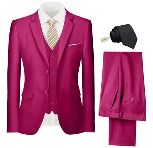 Pyiuhs Slim Fit 3 Piece Wedding Groomsmen Suit Set