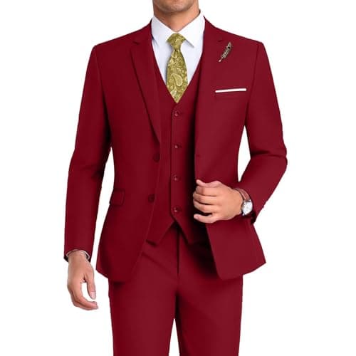 Mrbuerly Men's Slim Fit 3-Piece Suit for Groomsmen with Tie and Pants XS/36-30