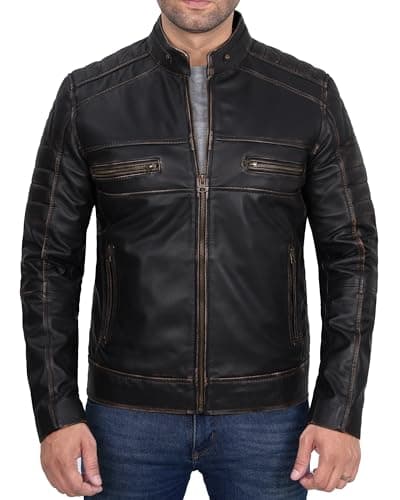 Blingsoul Cafe Racer Style Premium Men's Leather Jacket - Real Lambskin