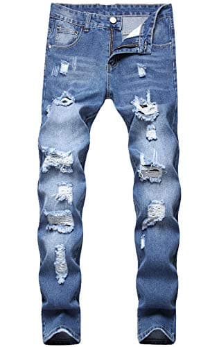 Slim Fit Ripped Distressed Stretch Jeans for Men